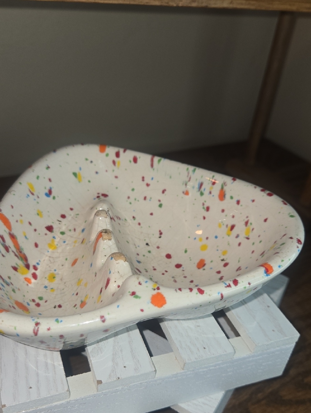 Vintage  White Speckled Ceramic Ashtray- Handmade '77